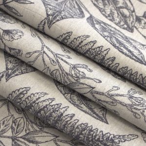 270YD-07/5 Vải jacquard cotton đã qua xử lý giặt hoạ tiết lá dương xỉ (100% cotton; khổ 2,5 m; màu xám; 270TC)