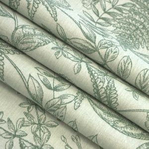 270YD-07/7 Vải jacquard cotton đã qua xử lý giặt hoạ tiết lá dương xỉ (100% cotton; khổ 2,5 m; màu xanh lá; 270TC)