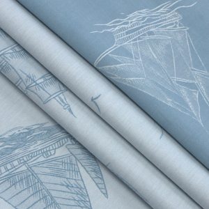 270YD-13/2 Vải jacquard cotton đã qua xử lý giặt hoạ tiết thuyền buồm (100% cotton; khổ 2,5 m; màu xanh da trời; 270TC)