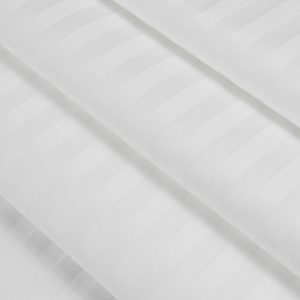 300FL-7 satin kẻ sọc (100% cotton; khổ 1,6 m - 2,5 m - 2,8 m - 3,1 m; sọc 1x1 cm; màu trắng; 297TC)